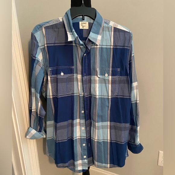 Old Navy Size large blue plaid button up- mens - Picture 1 of 5